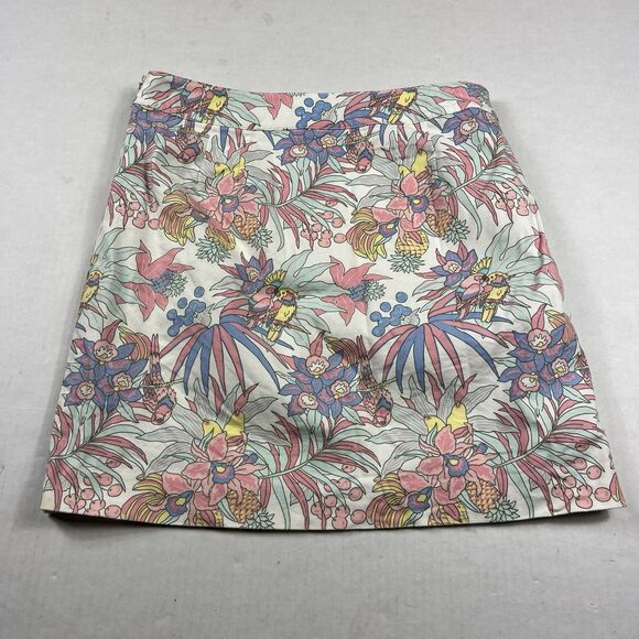 Talbots Womens Tropical Parrot Print Stretch Cotton Skirt White Multicolor 10P - Picture 11 of 13
